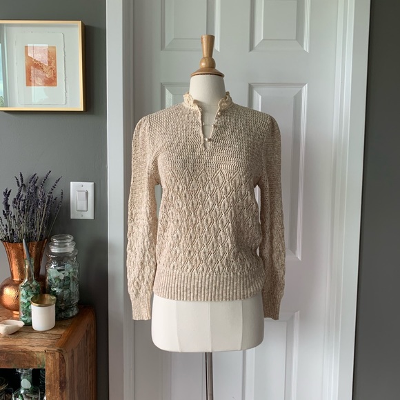 Vintage Sweaters - Vintage open crochet puff sleeve sweater 1898